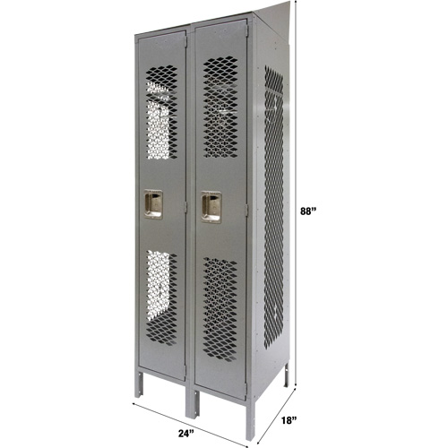 Vented Lockers, Bank of 2, 24" x 18" x 88", Steel, Grey, Knocked Down, Perforated Action Paper