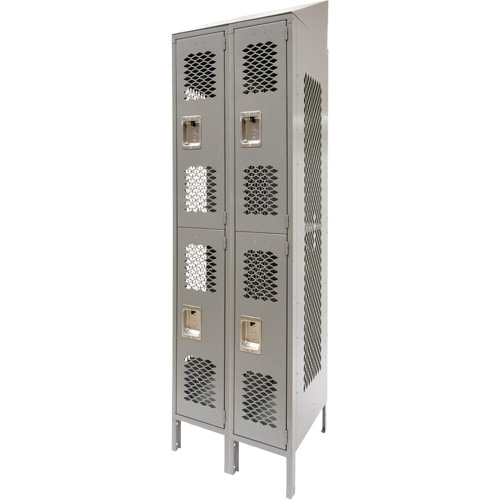 Vented Lockers, 2 -tier, Bank of 2, 24" x 18" x 88", Steel, Grey, Knocked Down, Perforated Action Paper