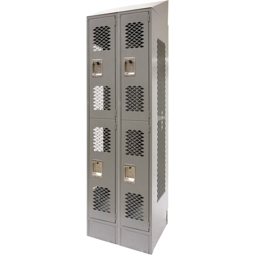 Vented Lockers, 2 -tier, Bank of 2, 24" x 18" x 88", Steel, Grey, Knocked Down, Perforated Action Paper