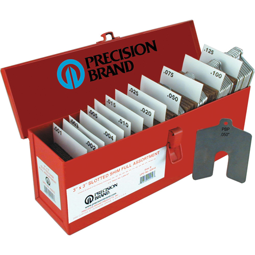 Slotted Shim Assortments, 4" L x 0.001"- 0.125" Thickness, 4" W, Stainless Steel Action Paper