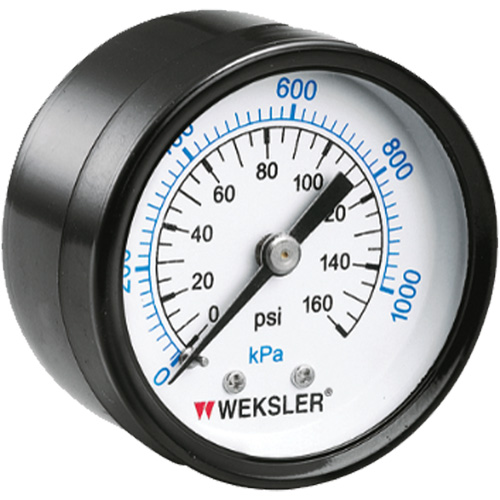 Dry Pressure Gauge, 1-1/2" , 0 - 160 psi, Back Mount, Analogue Action Paper