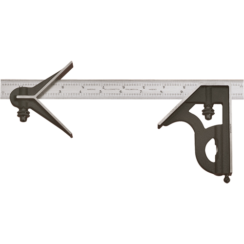 Combination Squares with Square Head & Centre Head - No. 11HC Series with Cast Iron Heads, 300 mm L, 1 mm and 1/64" Graduations, Steel, Satin Action Paper
