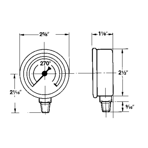 Manom&egrave;tres,  2-1/2", 30" Hg-0" Vac, Fixation inf&eacute;rieure, Analogique rempli de liquide Action Paper