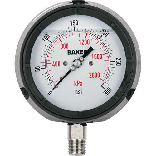 Pressure Gauge, 4-1/2" , 30"-0-15 psi, Bottom Mount, Liquid Filled Analogue Action Paper