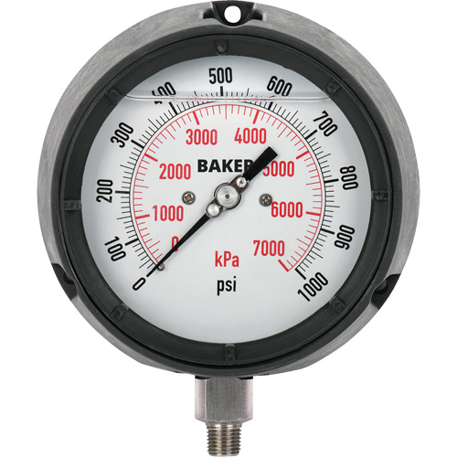 LF Series Pressure Gauge, 4-1/2" , 0-1000 psi, Bottom Mount, Analogue Action Paper