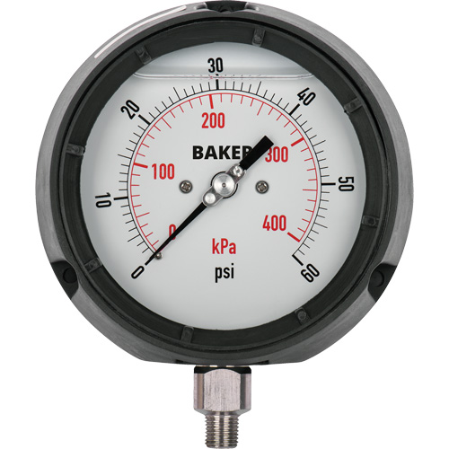 Pressure Gauge, 4-1/2" , 30" 0 Hg Vac., Bottom Mount, Liquid Filled Analogue Action Paper