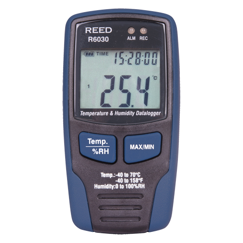 Temp/RH Data Logger with Calibration Certificate, 40°C to 70°C (-40°F to 158°F) Action Paper