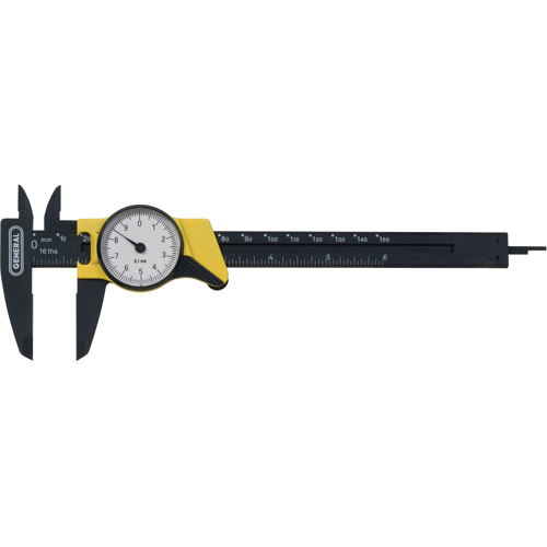 Metric Dial Caliper, 0.001 mm Resolution, 150 mm Range Action Paper