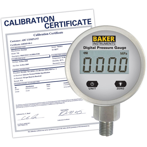 B5000 Series Pressure Gauge with ISO Certificate, 2-1/2" , 0 - 103.4 kPa/0 - 15 psi/0 - 416 in. w.c., Bottom Mount, Digital Action Paper