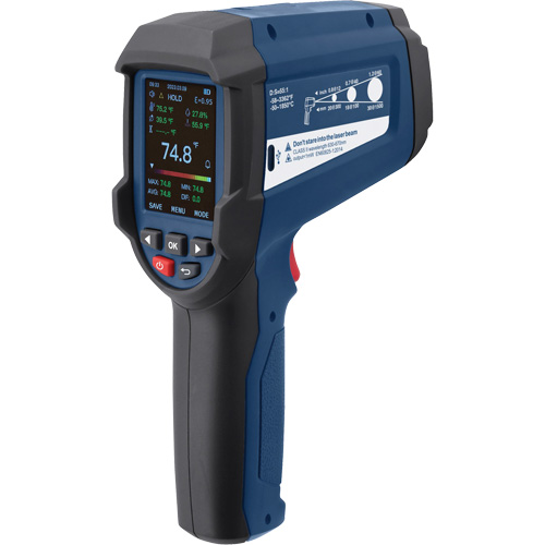 Professional Infrared Thermometer with Integrated Type K Thermocouple, -58 - 3362°F (-50 - 1850°C), 55:1, Adjustable Emmissivity Action Paper