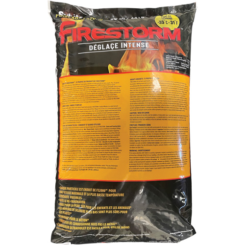 Produits de d&eacute;glaçage intense Firestorm, Sac, 44 lb (20 kg), Point de fonte -35°C (-31°F) Action Paper