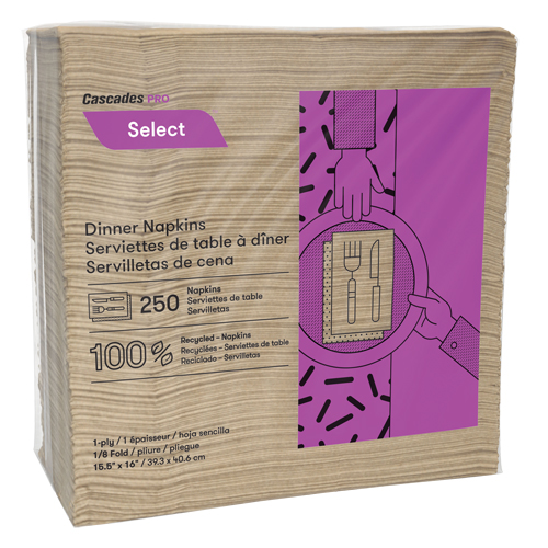 Pro Select 1/8 Fold Dinner Napkins, 1 Ply, 15.5" x 16" Action Paper