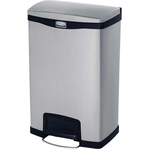 Slim Jim&reg; Waste Container, Stainless Steel, 13 US gal. Capacity Action Paper