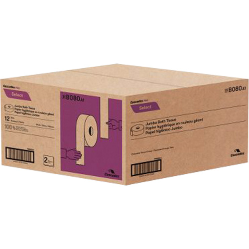 Pro Select Toilet Paper, Jumbo Roll, 2 Ply, 500' Length, White Action Paper