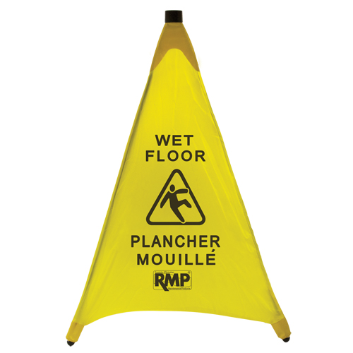 "Wet Floor" Pop-Up Safety Cone, Bilingual with Pictogram Action Paper