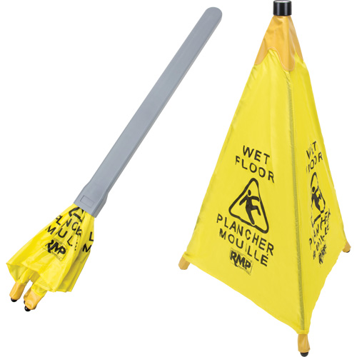 "Wet Floor" Pop-Up Safety Cone, Bilingual with Pictogram Action Paper