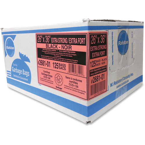 Industrial Garbage Bags, X-Strong, 36" W x 26" L, 1.17 mils, Black Action Paper