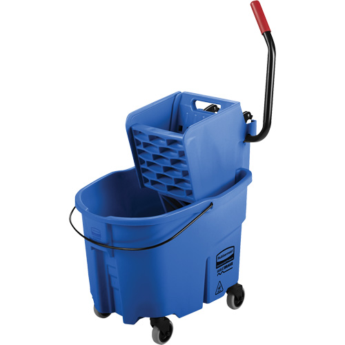 Ensemble de seau pour vadrouille et essoreuse WaveBrake, Pression lat&eacute;rale, 8,75 gal. US (35 pintes), Bleu Action Paper