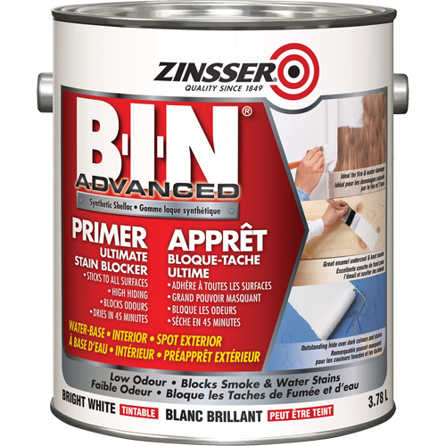 Appr&ecirc;t avanc&eacute; &agrave; base de gomme-laque synth&eacute;tique B-I-N, 3,78 L, Gallon, Blanc brillant teintable Action Paper