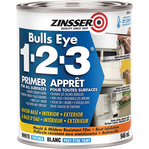 Bulls Eye 1-2-3&reg; Water-Base Primer, 946 ml, Can, White Action Paper