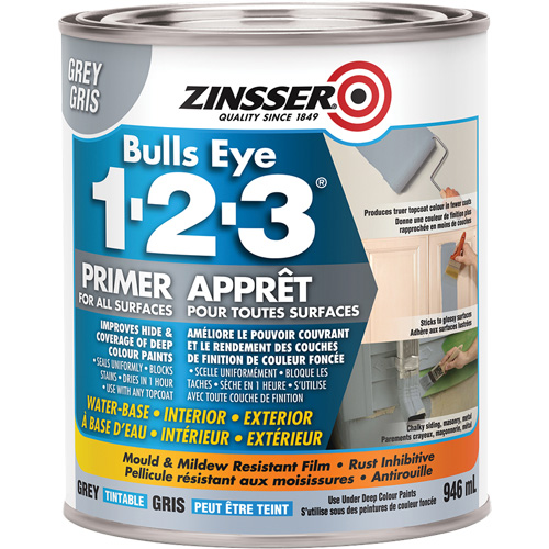 Bulls Eye 1-2-3&reg; Water-Base Primer, 946 ml, Can, Grey Action Paper