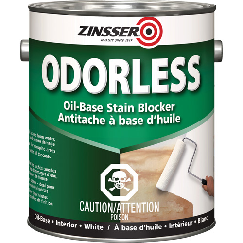 Odourless Oil-Base Stain Blocking Primer, White, Very Flat, 3.78 L, Gallon Action Paper