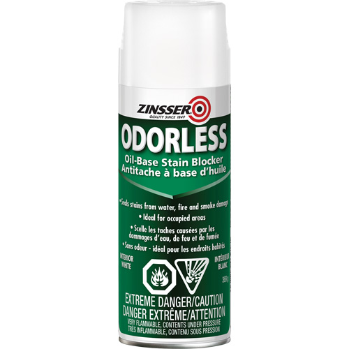 Odourless Oil-Base Stain Blocking Primer, White, Very Flat, Aerosol Can Action Paper