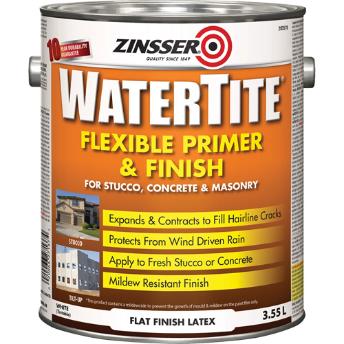 Watertite&reg; Weatherproof Flexible Primer & Finish, 3.55 L, Gallon, White Action Paper