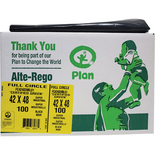 Full Circle Super Industrial Garbage Bags, Biodegradable, X-Strong, 48" L x 42" W, 1.5 mils Thick Action Paper