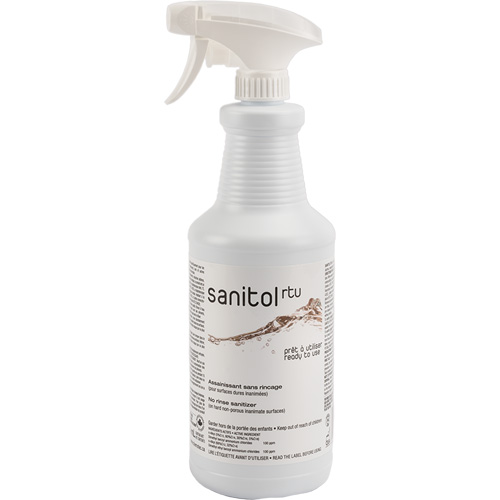 D&eacute;sinfectant et assainissant concentr&eacute; Sanitol, 950 ml, Bouteille &agrave; g&acirc;chette Action Paper