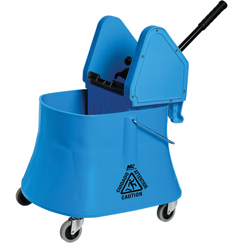 Ensemble de seau pour vadrouille et essoreuse Champ, Pression vers le bas, 7,5 gal. US (30 pintes), Bleu Action Paper