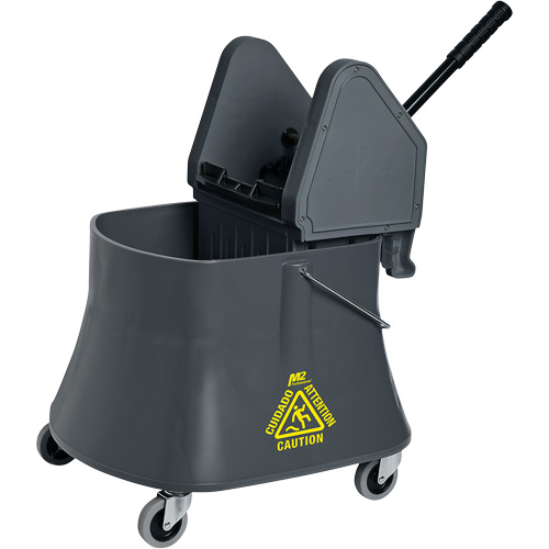 Ensemble de seau pour vadrouille et essoreuse Champ, Pression vers le bas, 10 gal. US (40 pintes), Gris Action Paper