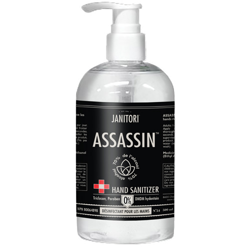 54 Assassin Hand Sanitizer, 500 ml, Pump Bottle, 70% Alcohol Action Paper
