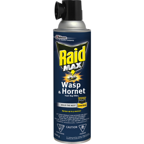Mousse insecticide contre les gu&ecirc;pes et les frelons Raid Max, 500 g, Canette a&eacute;rosol, &agrave; base de solvant Action Paper