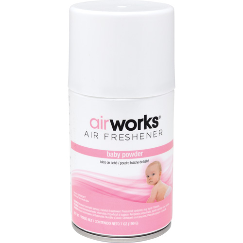 AirWorks&reg; Metered Air Fresheners, Fresh Baby Powder, Aerosol Can Action Paper
