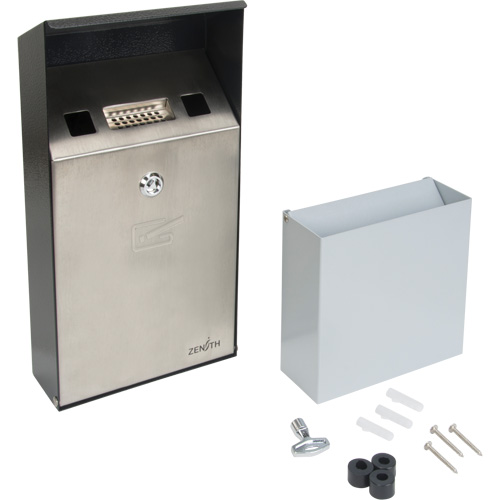 Smoking Receptacle, Wall-Mount, Stainless Steel, 1 Litre Capacity, 11-4/5" Height Action Paper