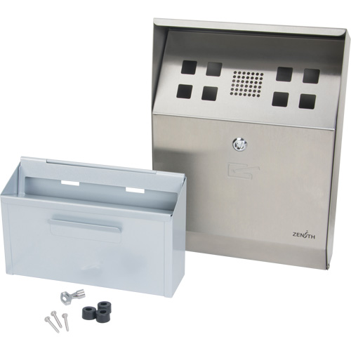 Smoking Receptacle, Wall-Mount, Stainless Steel, 1 Litre Capacity, 11-4/5" Height Action Paper