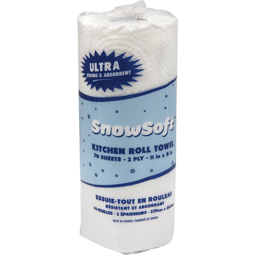 Essuie-tout pour cuisines de premi&egrave;re qualit&eacute; Snow Soft, 2 Pli, 70 Feuilles/rouleau, 8" la, 11" lo Action Paper