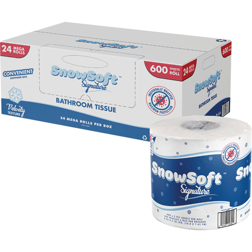 Snow Soft Premium Toilet Paper, 2 Ply, 600 Sheets/Roll, 145' Length, White Action Paper