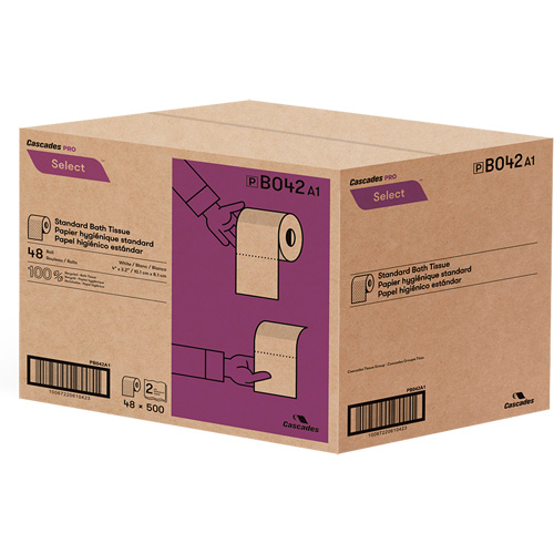 Pro Select&reg; Toilet Paper, 2 Ply, 500 Sheets/Roll, White Action Paper