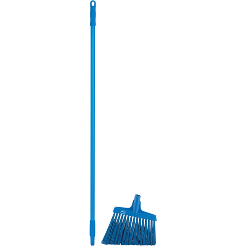 Angle Broom Head with Handle, X-Coarse Bristles, 12", Polyester, Blue Action Paper