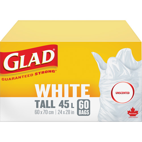 Sacs &agrave; ordures hauts 45 L sans parfum, R&eacute;gulier, 24" la x 28" lo, Blanc Action Paper