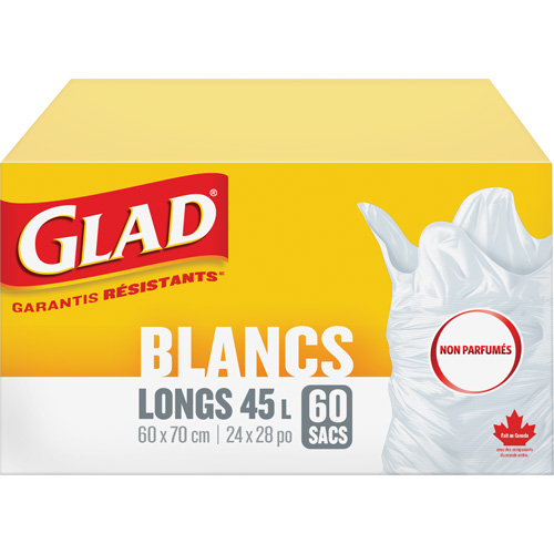 Sacs &agrave; ordures hauts 45 L sans parfum, R&eacute;gulier, 24" la x 28" lo, Blanc Action Paper