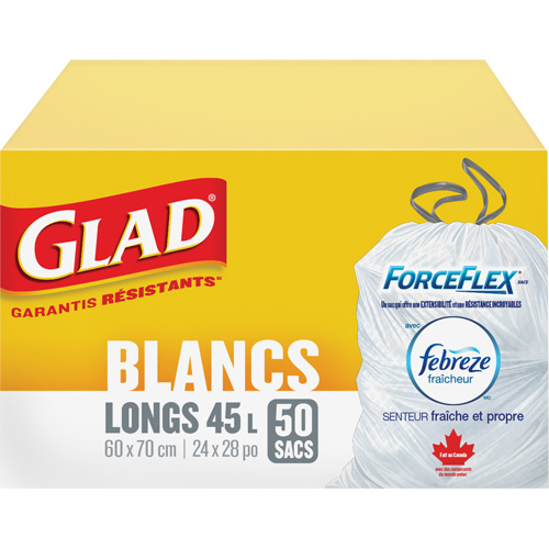 Tall 45L Febreze Garbage Bags, Regular, 24" W x 28" L, White Action Paper