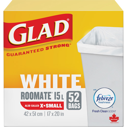 Tr&egrave;s petits sacs &agrave; ordures 15 L avec Febreze, R&eacute;gulier, 17" la x 20" lo, Blanc Action Paper
