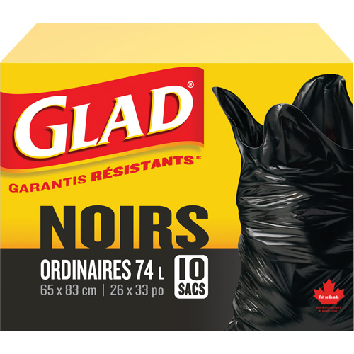 74L Garbage Bags, Regular, 26" W x 33" L, Black Action Paper