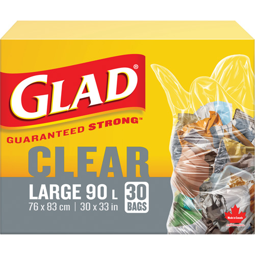 90L Garbage Bags, Regular, 30" W x 33" L, Clear Action Paper