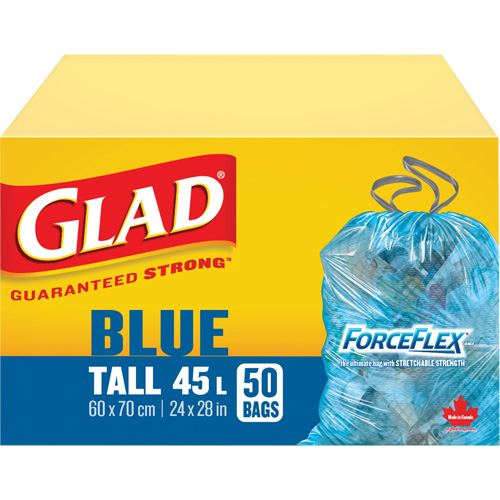 45L Recycling Bags, Regular, 24" W x 28" L, Blue Action Paper