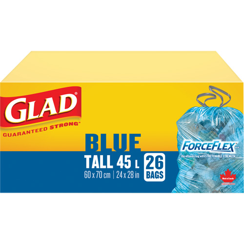 45L Recycling Bags, Regular, 24" W x 28" L, Blue Action Paper