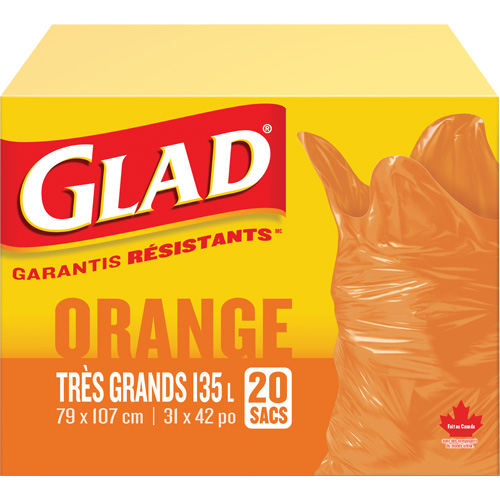 Sacs &agrave; ordures 135 L, R&eacute;gulier, 31" la x 42" lo, Orange Action Paper